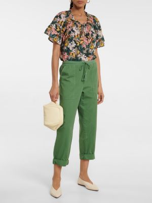Aksamitne spodnie cargo bawełniane Velvet zielone