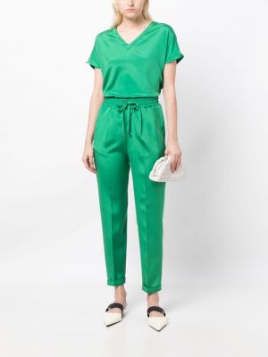 Hedvábné rovné kalhoty Kiton zelené