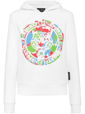 Kokvilnas kapučdžemperis ar tīģera rakstu Plein Sport balts