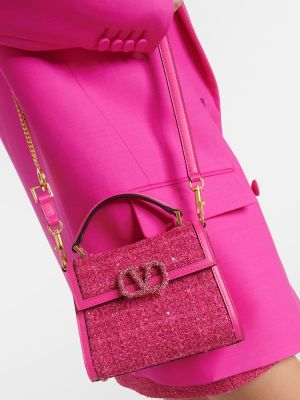 Borsa a tracolla in tweed Valentino Garavani rosa