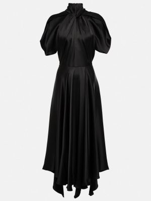 Черное атласное платье миди с драпировкой Stella Mccartney