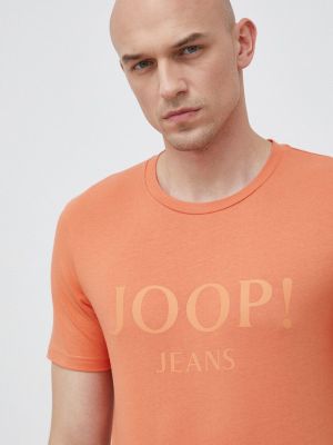 Koszulka bawełniana z nadrukiem Joop! pomarańczowa