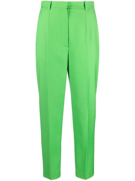 Pantaloni a vita alta di lana Alexander Mcqueen verde