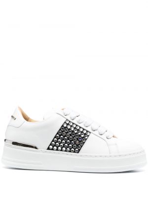 Sneakersy skórzane z kryształkami Philipp Plein białe