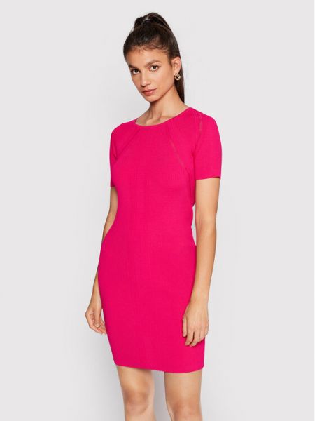 Viskózové slim fit šaty Lauren Ralph Lauren - růžová