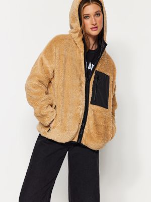Oversized kabát s kapucí s kapsami Trendyol černý