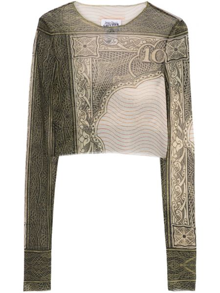 Raštuotas marškinėliai iš tiulio Jean Paul Gaultier smėlinė