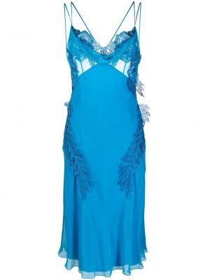Krajkové hedvábné midi šaty Alberta Ferretti modré