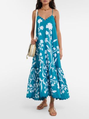 Vestido midi con bordado de algodón de flores Juliet Dunn azul
