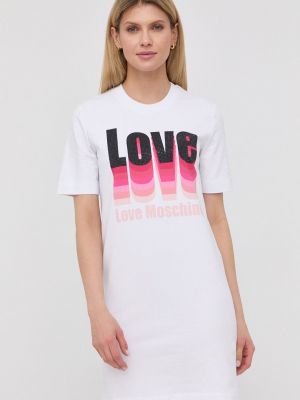Bavlněné mini šaty s aplikacemi Love Moschino - bílá
