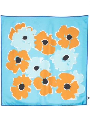 Absztrakt mintás virágos selyem sál Aspinal Of London kék