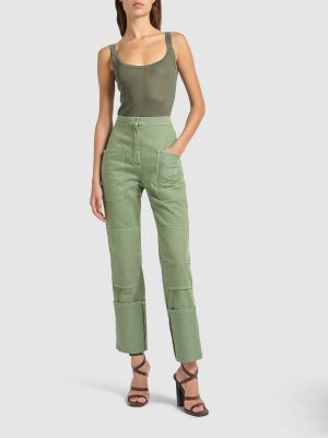 Памучни панталон с висока талия Max Mara зелено