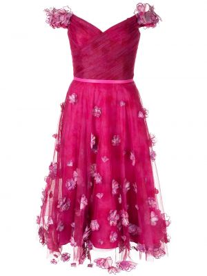 Миди рокля на цветя Marchesa Notte розово