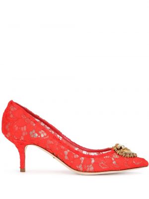 Calzado con tacón de encaje Dolce & Gabbana rojo