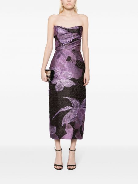 Květinové midi šaty s potiskem Amsale fialové