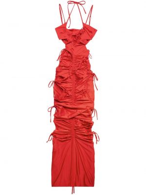 Коктейлна рокля с връзки с дантела Balenciaga червено