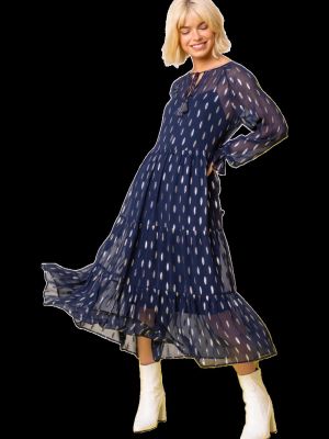 Многоярусное платье с блестящим принтом из фольги Dusk синий