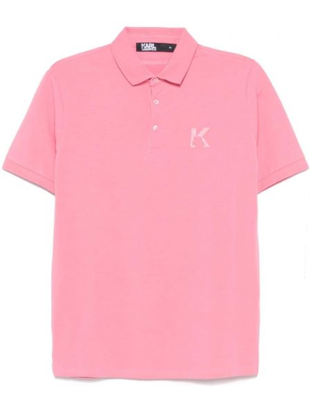 Işlemeli polo yaka tişört Karl Lagerfeld pembe