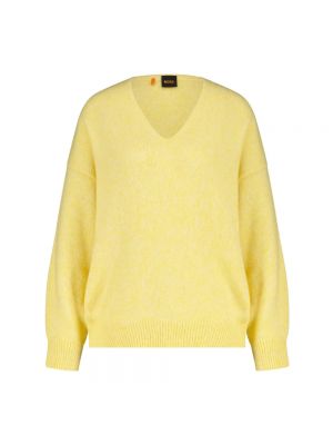 Sweter z dekoltem w serek Hugo Boss żółty