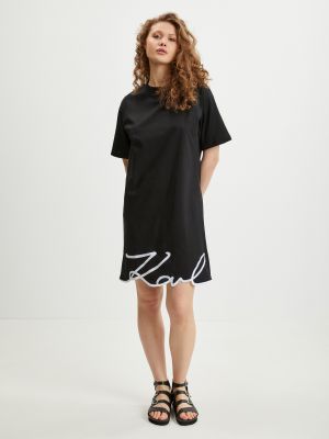 Bavlněné rovné šaty s výšivkou s nápisem Karl Lagerfeld - černá