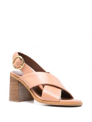 Kožené sandály s přezkou See By Chloe růžové