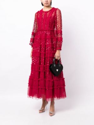 Sukienka koktajlowa z cekinami Needle & Thread czerwona