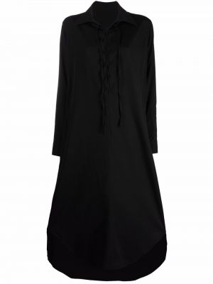 Klasické vlněné dlouhé šaty s dlouhými rukávy Yohji Yamamoto - černá