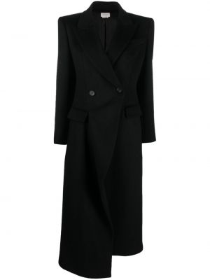 Asymetrický vlněný kabát Alexander Mcqueen černý