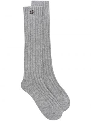 Vlnené ponožky s výšivkou Ganni sivá