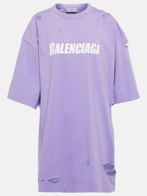 Памучна тениска с протрити краища виолетово Balenciaga