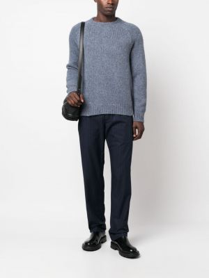 Pletený svetr s výšivkou Giorgio Armani modrý
