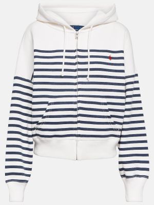 Prugasta pamučna hoodie s kapuljačom Polo Ralph Lauren bijela