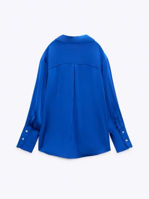 Атласная рубашка Zara синяя
