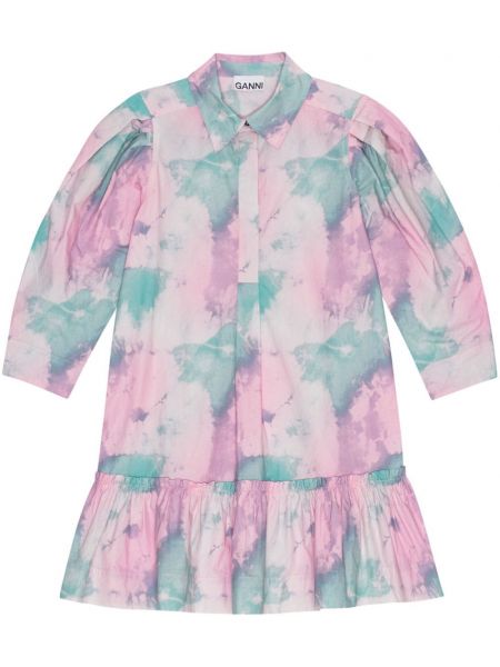 Βαμβακερή φόρεμα σε στυλ πουκάμισο με σχέδιο με αφηρημένο print Ganni ροζ