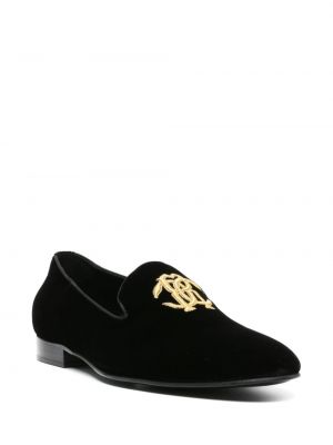 Aksamitne haftowane loafers Roberto Cavalli czarne