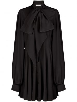 Копринена рокля тип риза с панделка Nina Ricci черно