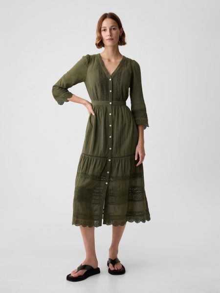 Krajkové midi šaty Gap zelené