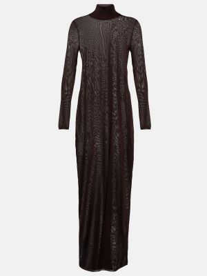 Трикотажное длинное платье с высоким воротником Alaïa черное