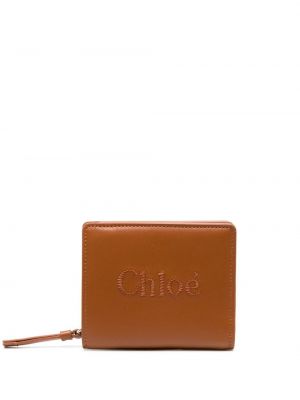 Haftowany portfel skórzany Chloe brązowy