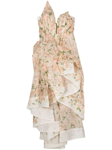 Коктейлна рокля на цветя с принт Zimmermann бежово