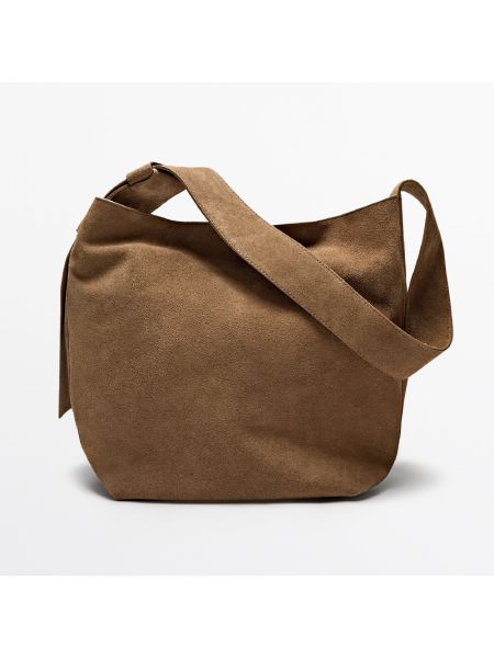 Кожаная замшевая сумка через плечо Massimo Dutti коричневая