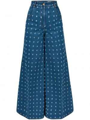 Zvonové džíny s oděrkami Nina Ricci modré
