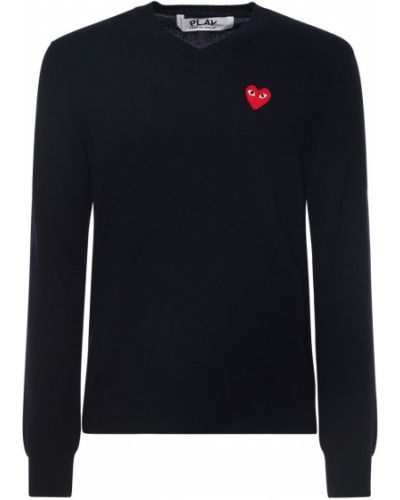 Вълнен пуловер със сърца Comme Des Garçons Play черно