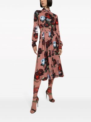 Květinové hedvábné šaty s potiskem Dolce & Gabbana růžové