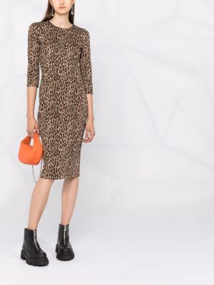 Vestido de tubo ajustado con estampado leopardo Pinko marrón