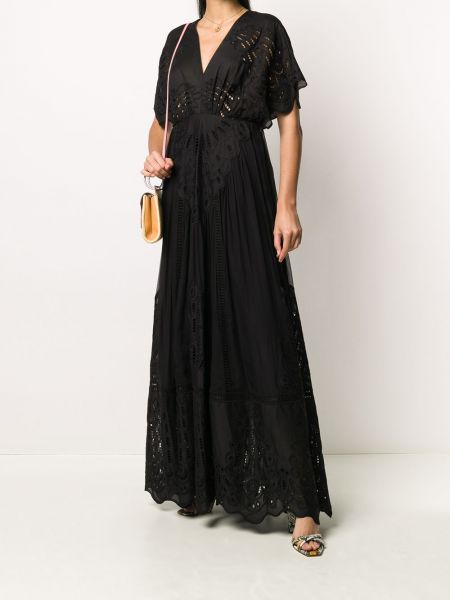 Jedwabna haftowana sukienka długa Alberta Ferretti czarna