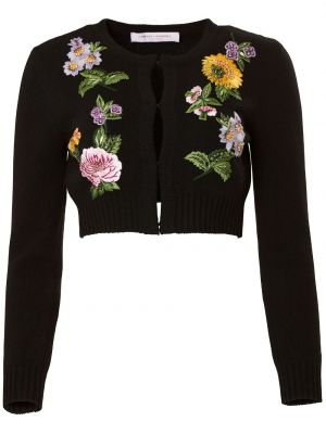 Cardigan di lana di cachemire a fiori Carolina Herrera nero