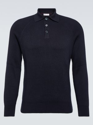 Polo en coton en tricot Brunello Cucinelli bleu