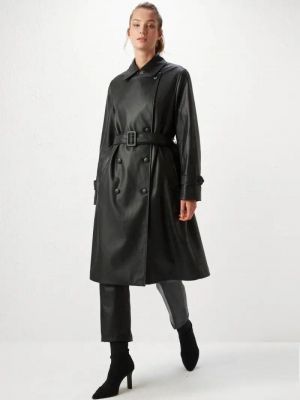 Двубортное пальто из искусственной кожи Gusto черный