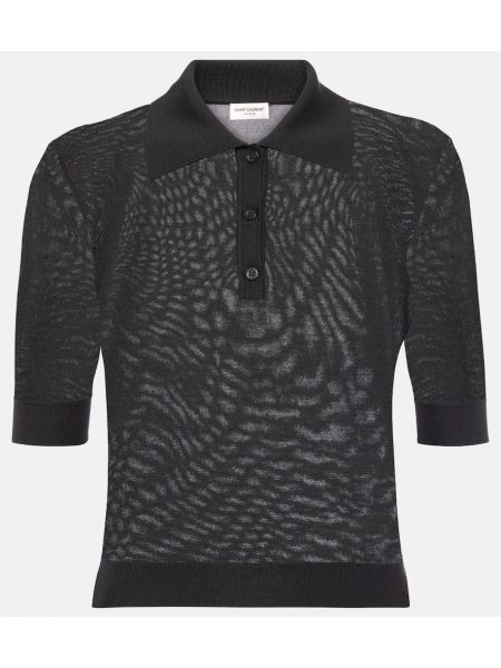 Poloshirt i uld i silke i kashmir Saint Laurent sort